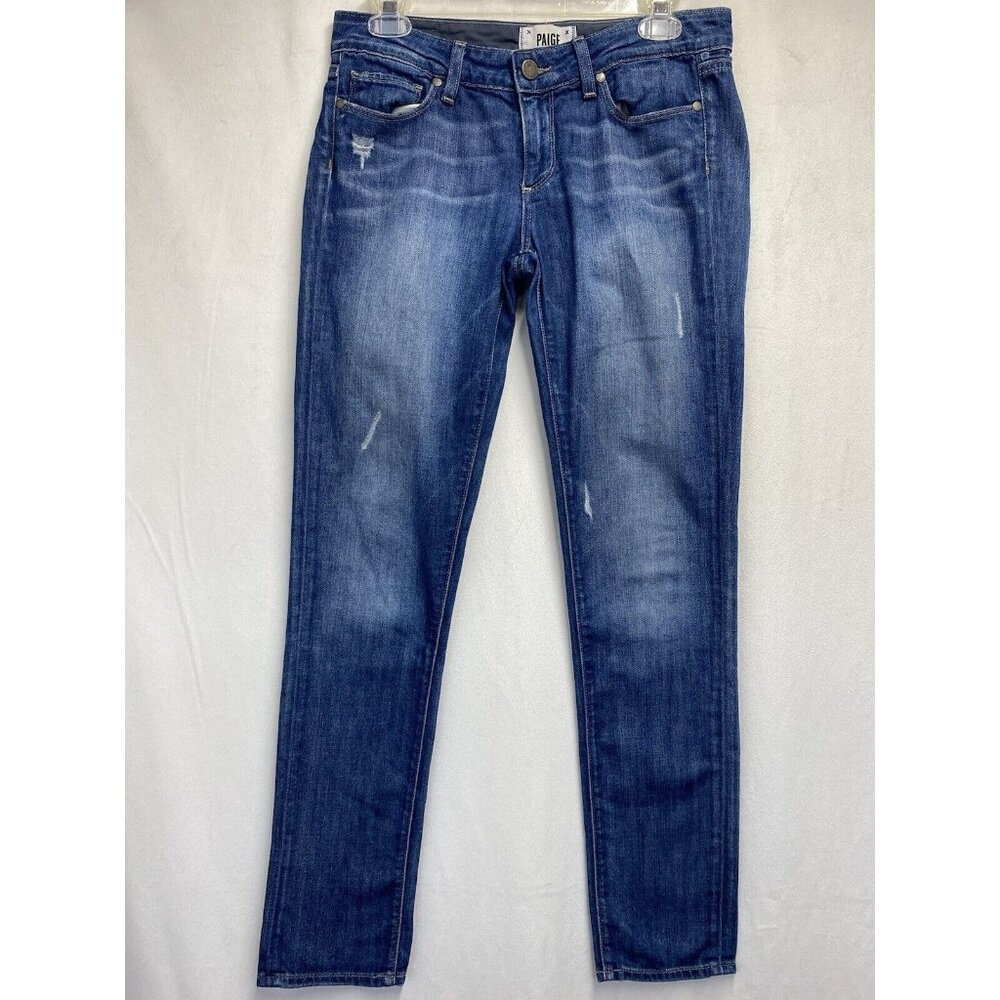 PAIGE Skyline Ankle Peg Low-Rise Distressed Denim Skinny Jeans Women Sz 27 Blue
